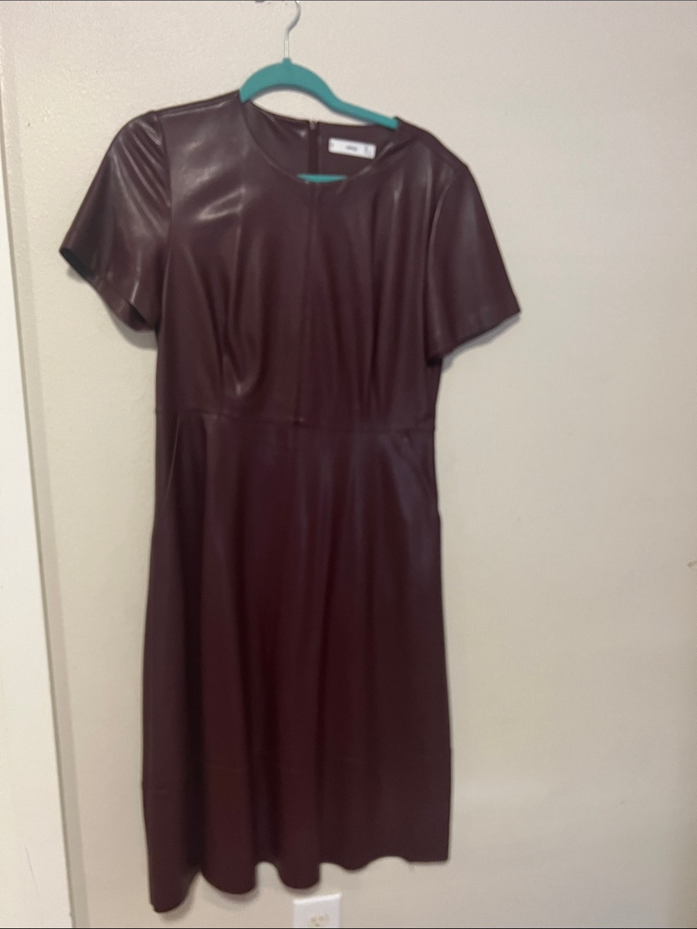 Mango Faux Leather Midi Dress in Burgundy